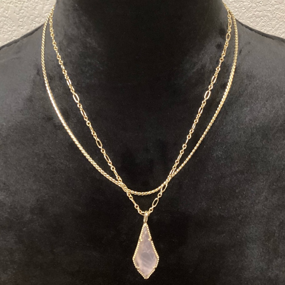 Kendra Scott Jesse necklace multi strand rose quartz gold